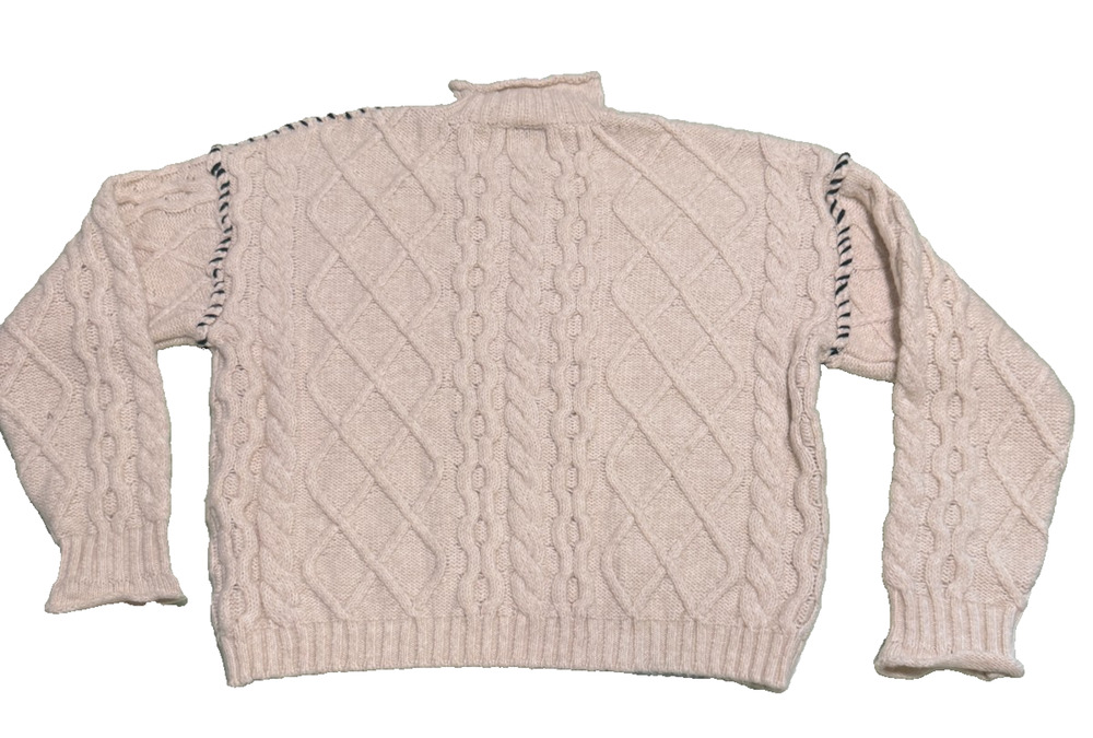 Bobeau Cable Mock Neck Whipstitch Sweater Off White Women's L NWT
